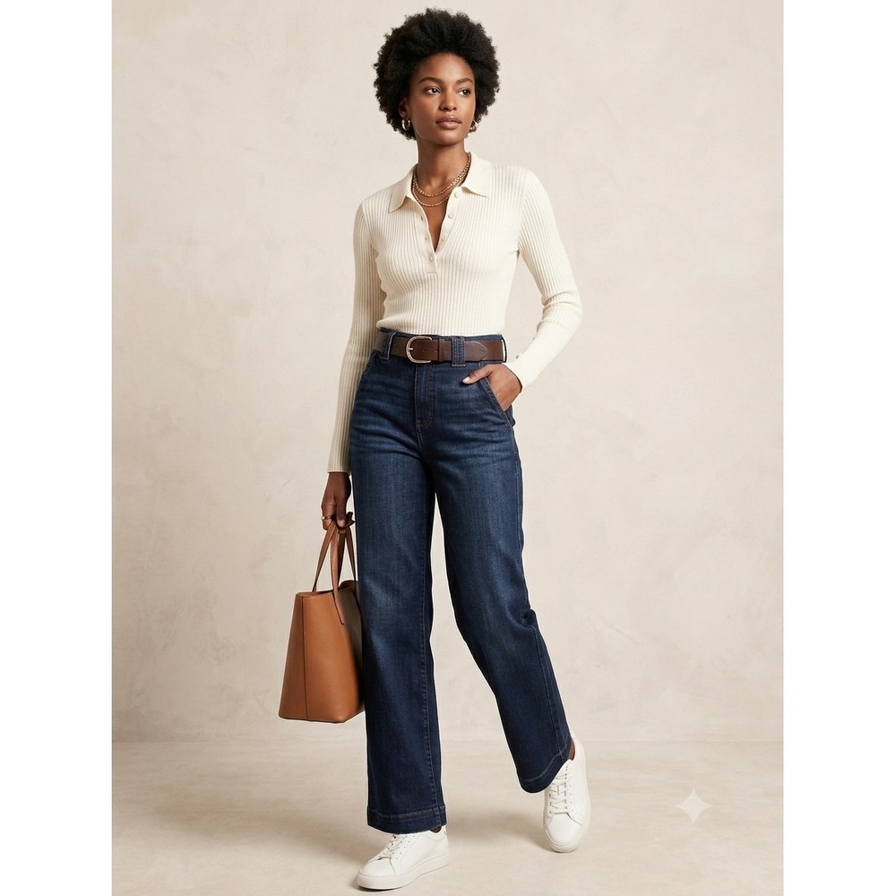 Judy Blue High Waist Wide Leg Jeans Dark Wash Trouser  JB82678DK 1/25 Short